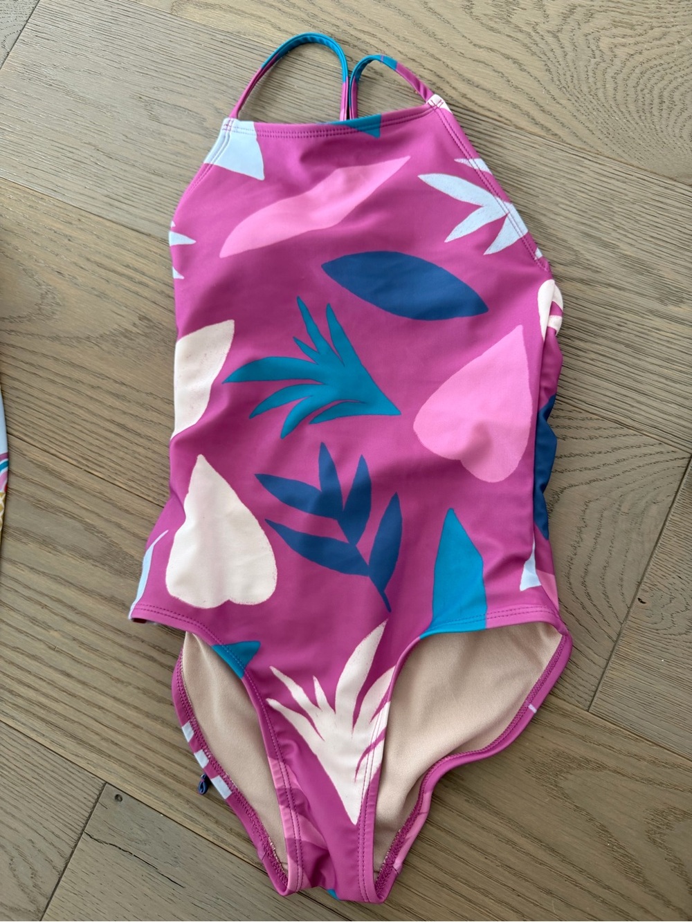 Tea Collection Bright Pink Tropical Cross Back One-Piece Swimsuit Size 12
